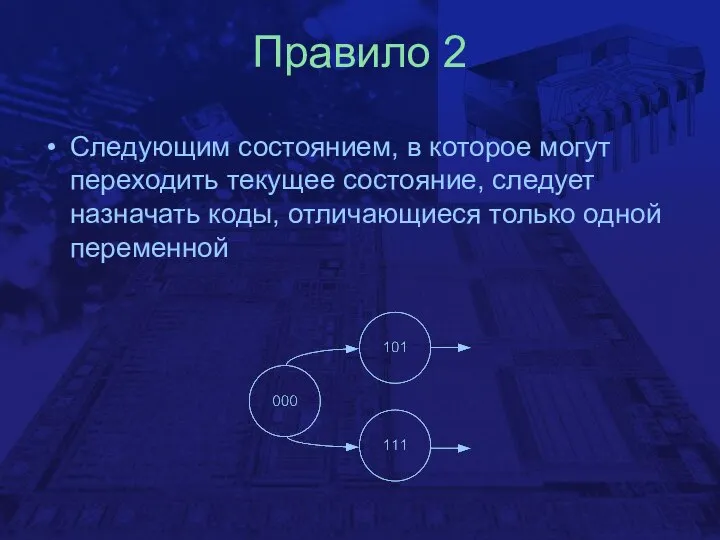 Правило 2 Следующим состоянием, в которое могут переходить текущее состояние, следует