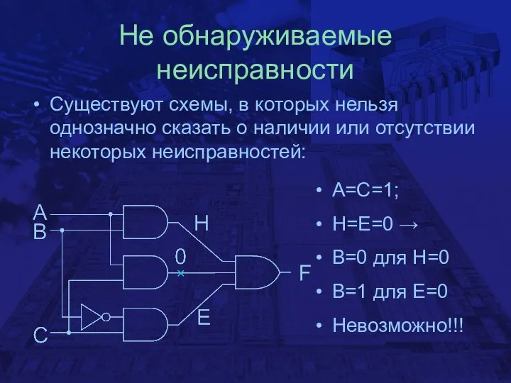 Не обнаруживаемые неисправности Существуют схемы, в которых нельзя однозначно сказать о