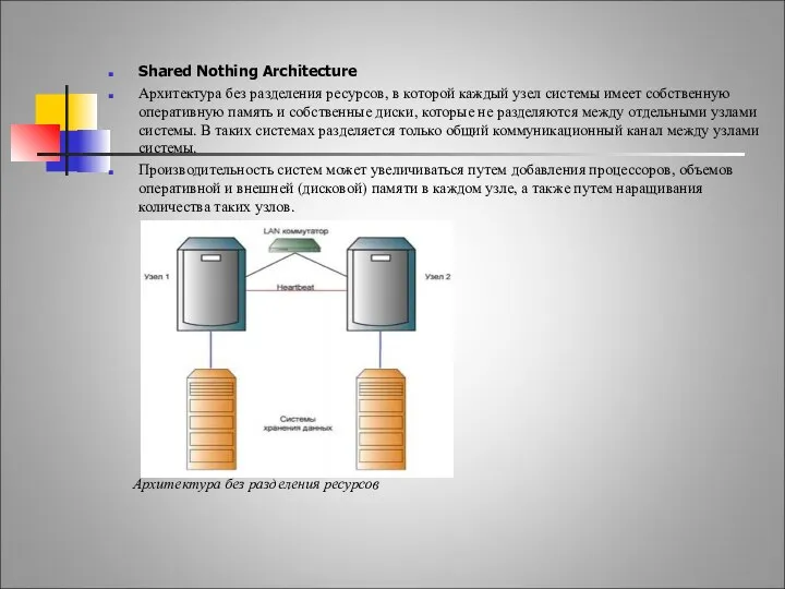 Системы высокой готовности. Shared Nothing Architecture Архитектура без разделения ресурсов, в