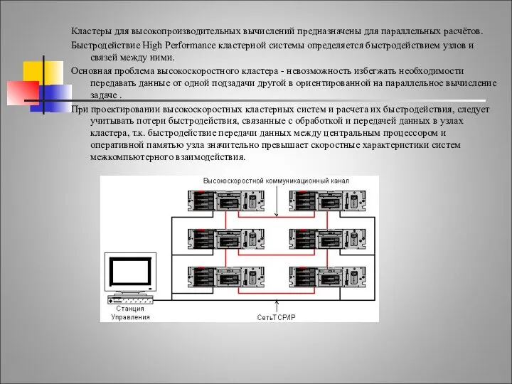 Высокоскоростные системы. Кластеры для высокопроизводительных вычислений предназначены для параллельных расчётов. Быстродействие