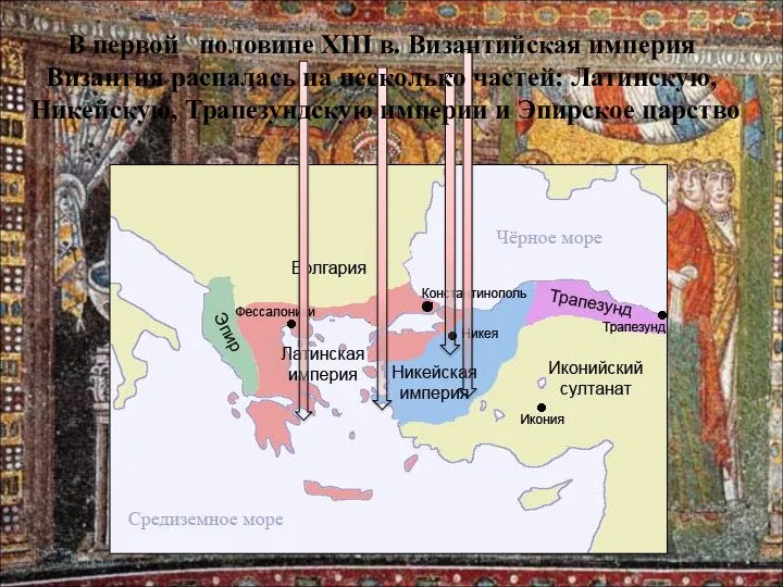 В первой половине XIII в. Византийская империя Византия распалась на несколько