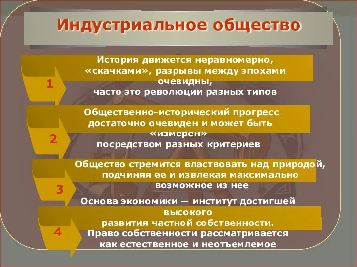 История движется неравномерно, «скачками», разрывы между эпохами очевидны, часто это революции