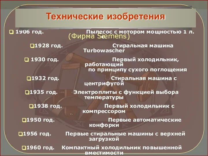 1906 год. Пылесос с мотором мощностью 1 л.с. 1928 год. Стиральная