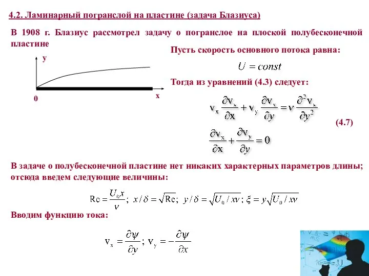 4.2. Ламинарный погранслой на пластине (задача Блазиуса) В 1908 г. Блазиус