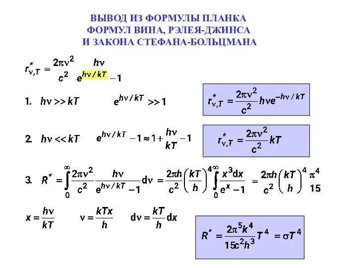 ВЫВОД ИЗ ФОРМУЛЫ ПЛАНКА ФОРМУЛ ВИНА, РЭЛЕЯ-ДЖИНСА И ЗАКОНА СТЕФАНА-БОЛЬЦМАНА