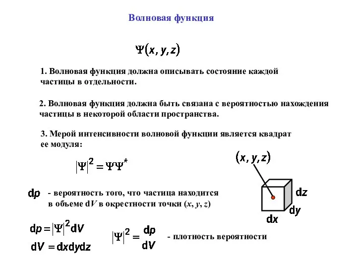 Волновая функция 1. Волновая функция должна описывать состояние каждой частицы в