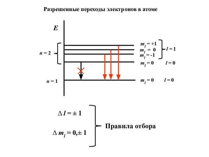 n = 2 n = 1 E ml = 0 l