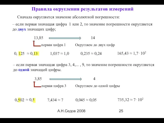 А.Н.Седов 2008 – если первая значащая цифра 3, 4,... , 9,