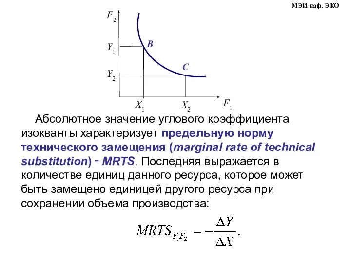 Абсолютное значение углового коэффициента изокванты характеризует предельную норму технического замещения (marginal