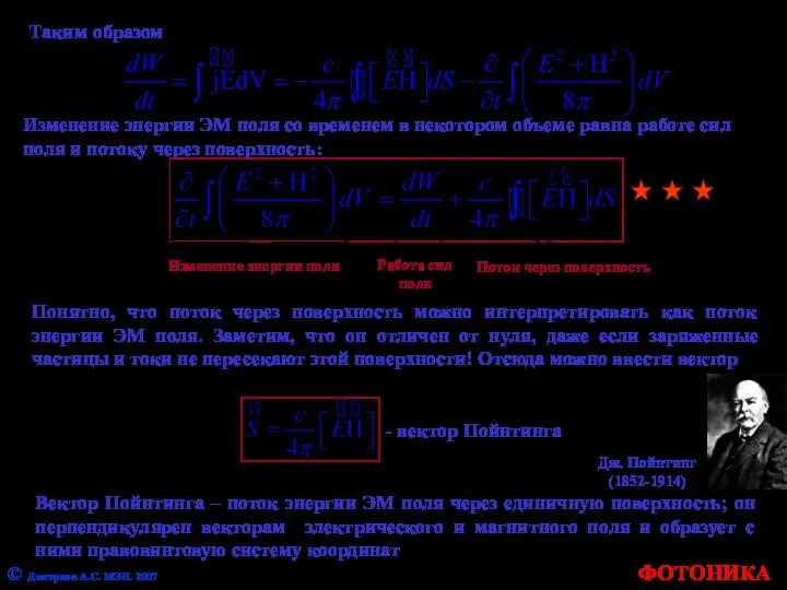 ФОТОНИКА © Дмитриев А.С. МЭИ. 2007 Таким образом Изменение энергии ЭМ