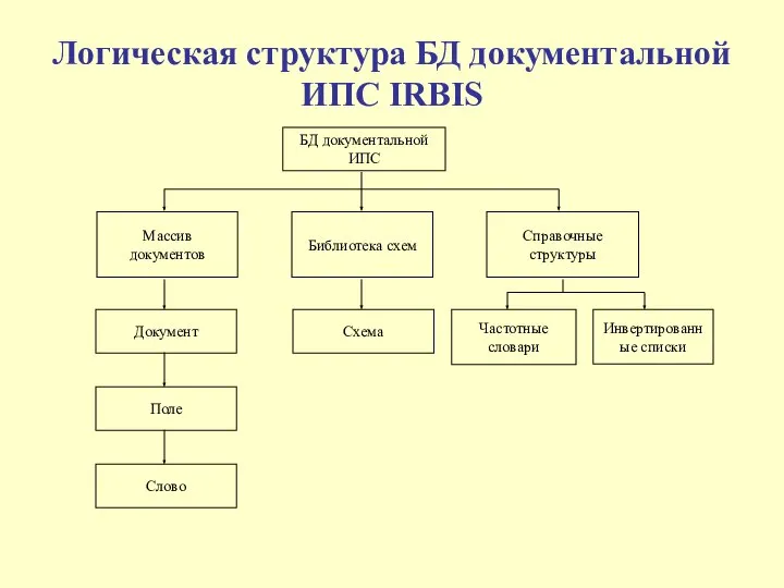 Логическая структура БД документальной ИПС IRBIS