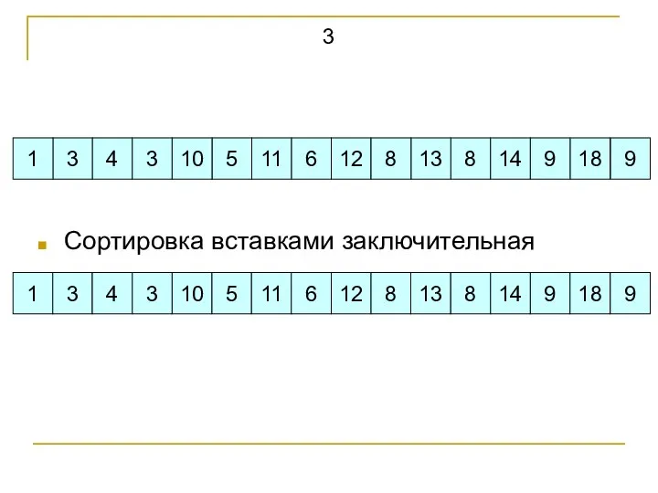 3 Сортировка вставками заключительная 3 4 5 10 11 6 3