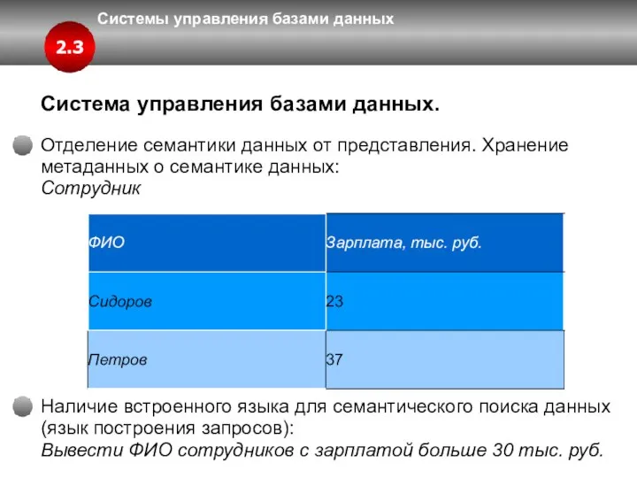 Системы управления базами данных 2.3 Система управления базами данных. Отделение семантики