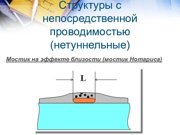 Структуры с непосредственной проводимостью (нетуннельные) Мостик на эффекте близости (мостик Нотариса)