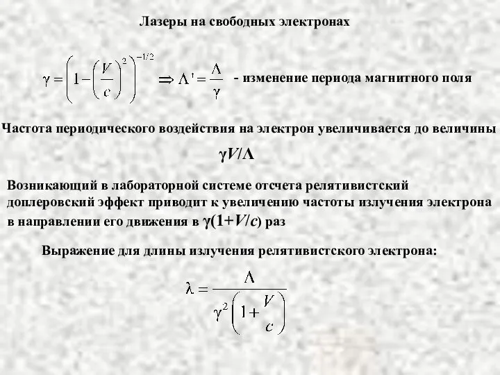 Лазеры на свободных электронах - изменение периода магнитного поля Частота периодического