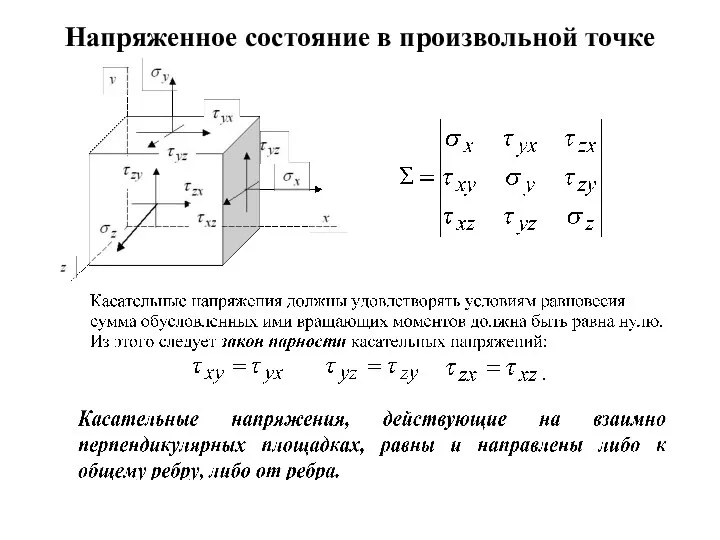 Напряженное состояние в произвольной точке