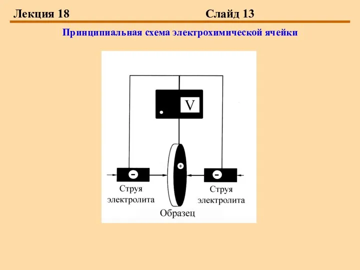 Лекция 18 Слайд 13 Принципиальная схема электрохимической ячейки