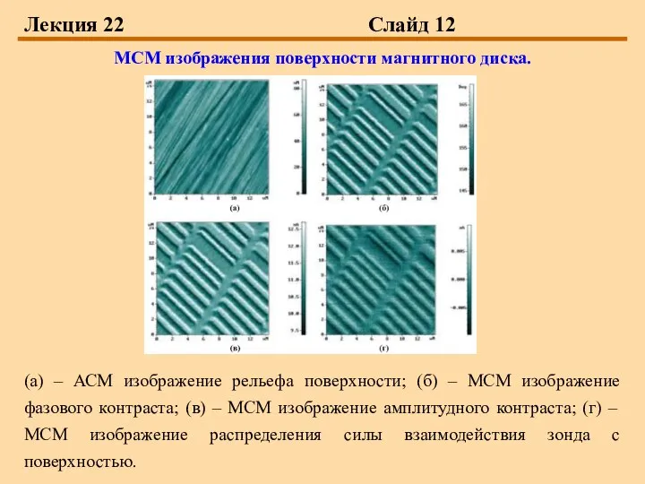Лекция 22 Слайд 12 МСМ изображения поверхности магнитного диска. (а) –