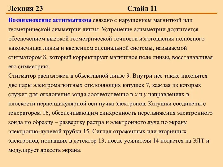 Лекция 23 Слайд 11 Возникновение астигматизма связано с нарушением магнитной или