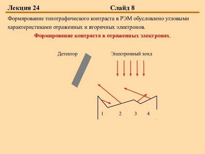 Лекция 24 Слайд 8 Формирование топографического контраста в РЭМ обусловлено угловыми