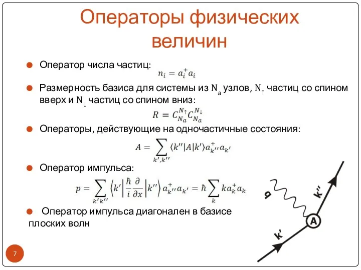 Операторы физических величин Оператор числа частиц: Размерность базиса для системы из