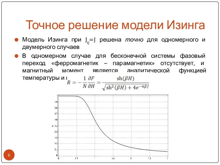 Точное решение модели Изинга Модель Изинга при Jij=J решена точно для