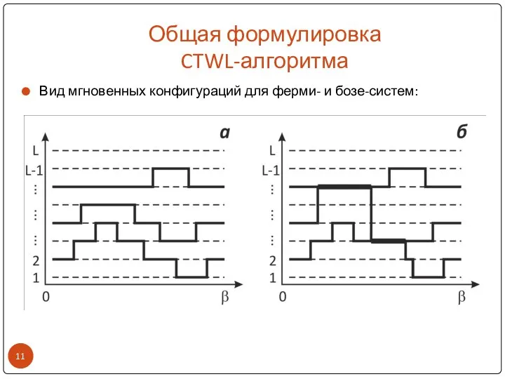 Общая формулировка CTWL-алгоритма Вид мгновенных конфигураций для ферми- и бозе-систем: