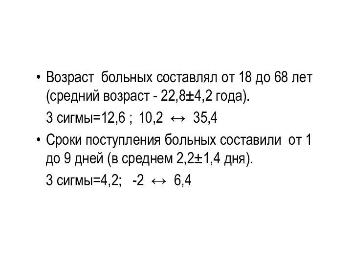 Возраст больных составлял от 18 до 68 лет (средний возраст -