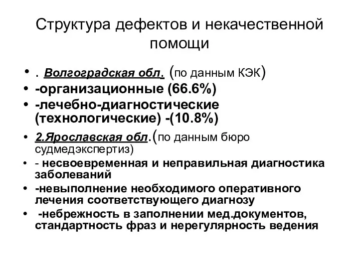 Структура дефектов и некачественной помощи . Волгоградская обл. (по данным КЭК)