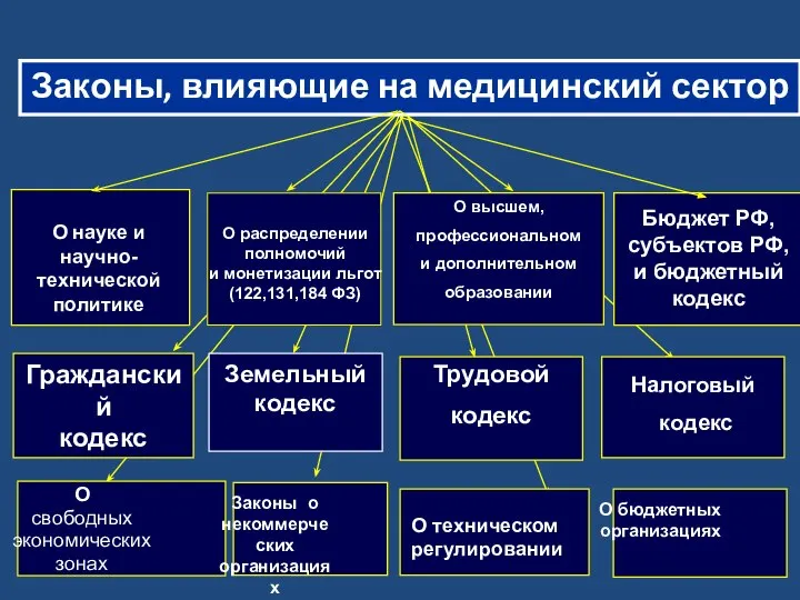 Законы, влияющие на медицинский сектор О бюджетных организациях О техническом регулировании