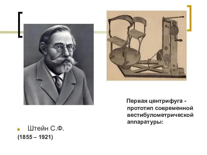 Первая центрифуга - прототип современной вестибулометрической аппаратуры: Штейн С.Ф. (1855 – 1921)