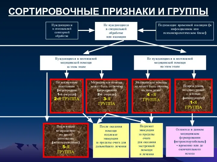 СОРТИРОВОЧНЫЕ ПРИЗНАКИ И ГРУППЫ Опасность для окружающих Лечебный признак Эвакуационный признак