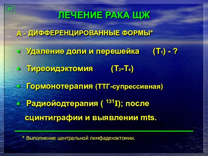 ЛЕЧЕНИЕ РАКА ЩЖ Удаление доли и перешейка (Т1) - ? Тиреоидэктомия