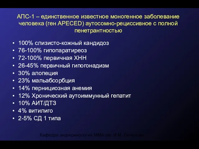 Кафедра эндокринологии ММА им. И.М. Сеченова АПС-1 – единственное известное моногенное
