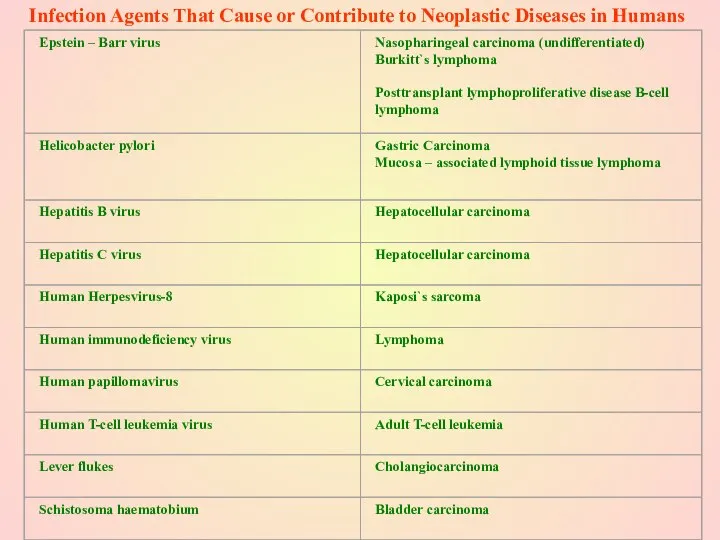Infection Agents That Cause or Contribute to Neoplastic Diseases in Humans