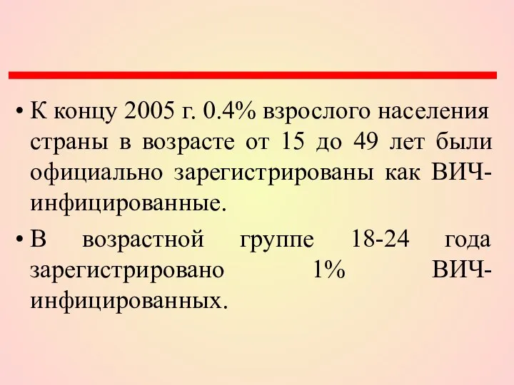 К концу 2005 г. 0.4% взрослого населения страны в возрасте от