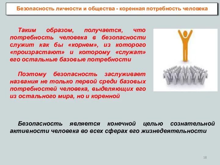 Безопасность личности и общества - коренная потребность человека Таким образом, получается,