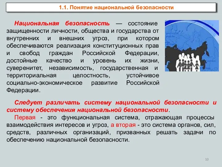 1.1. Понятие национальной безопасности Национальная безопасность — состояние защищенности личности, общества