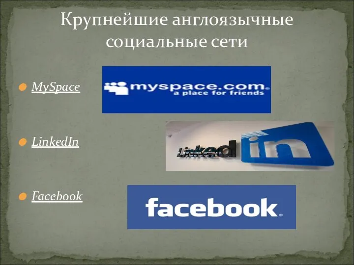 MySpace LinkedIn Facebook Крупнейшие англоязычные социальные сети