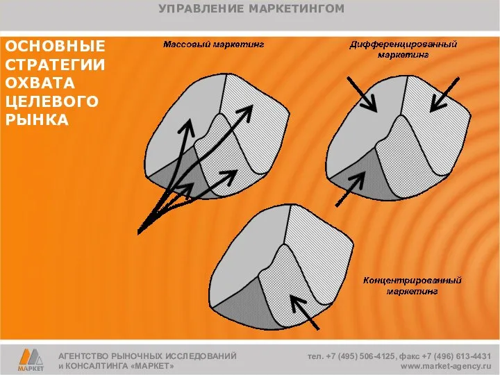 ОСНОВНЫЕ СТРАТЕГИИ ОХВАТА ЦЕЛЕВОГО РЫНКА УПРАВЛЕНИЕ МАРКЕТИНГОМ АГЕНТСТВО РЫНОЧНЫХ ИССЛЕДОВАНИЙ и