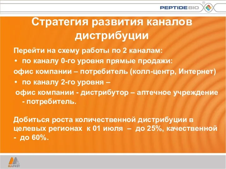 Стратегия развития каналов дистрибуции Перейти на схему работы по 2 каналам: