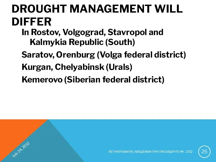 DROUGHT MANAGEMENT WILL DIFFER In Rostov, Volgograd, Stavropol and Kalmykia Republic