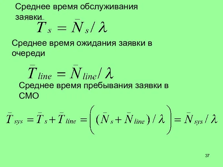 Среднее время обслуживания заявки Среднее время ожидания заявки в очереди Среднее время пребывания заявки в СМО