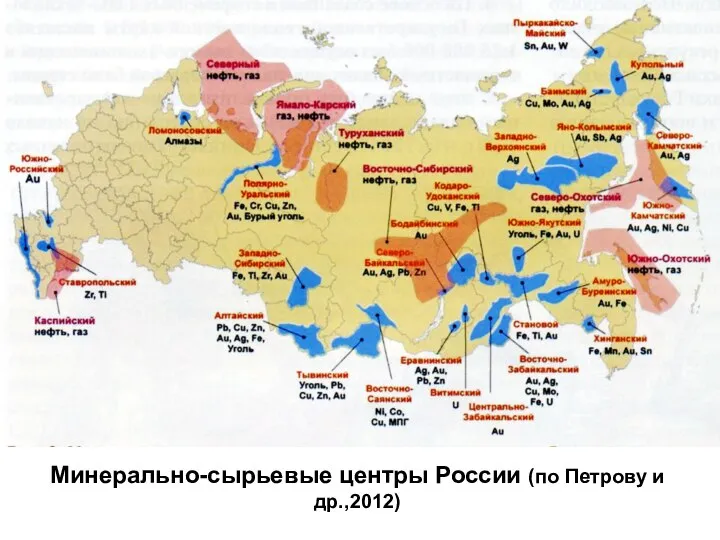 Минерально-сырьевые центры России (по Петрову и др.,2012)
