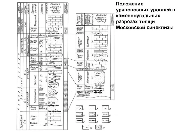 Положение ураноносных уровней в каменноугольных разрезах толщи Московской синеклизы