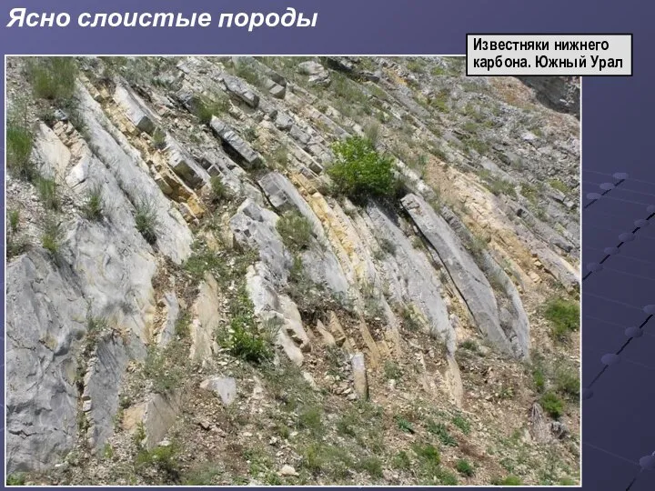 Ясно слоистые породы Известняки нижнего карбона. Южный Урал