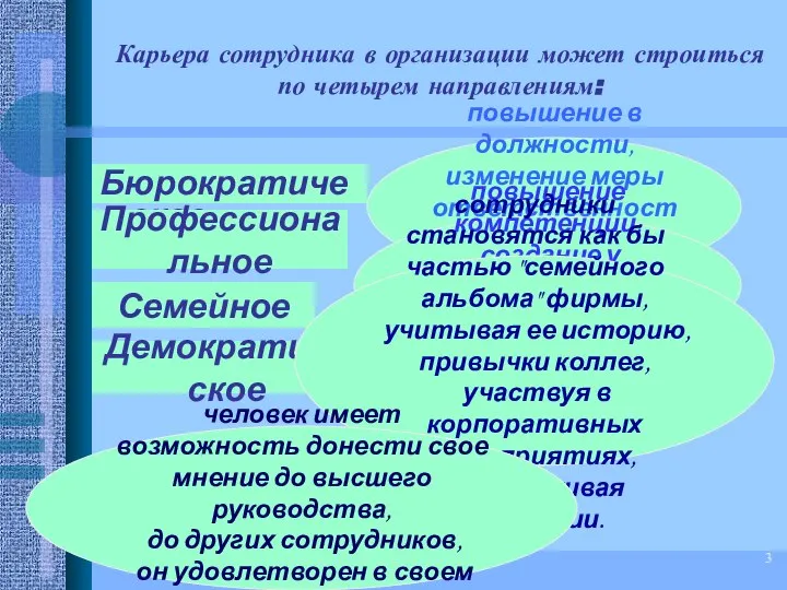 * Карьера сотрудника в организации может строиться по четырем направлениям: Бюрократическое