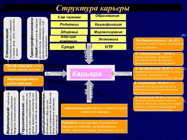 Структура карьеры Этапы Условия Факторы Типы Карьера Предварительный - до 25