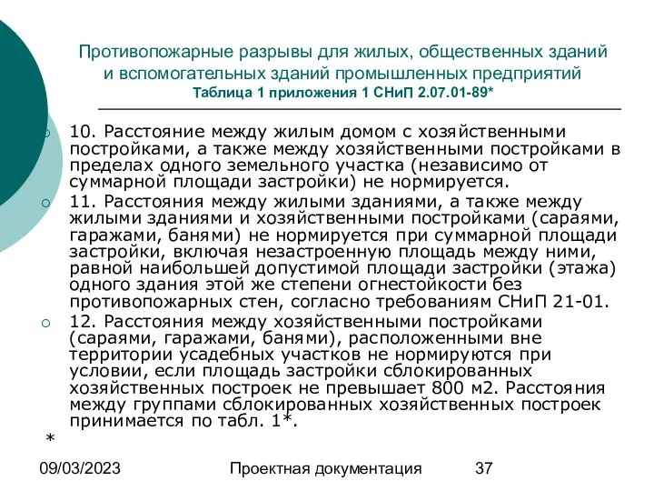 09/03/2023 Проектная документация Противопожарные разрывы для жилых, общественных зданий и вспомогательных