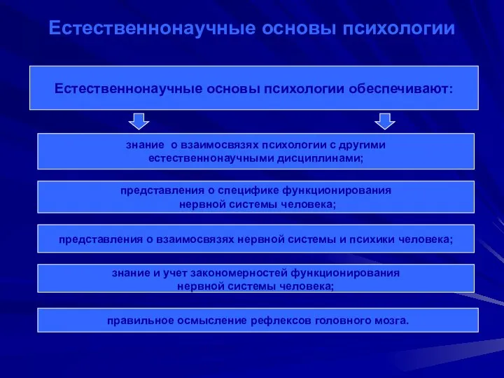 Естественнонаучные основы психологии Естесвенно-научные основы обеспечивают Естественнонаучные основы психологии обеспечивают: знание